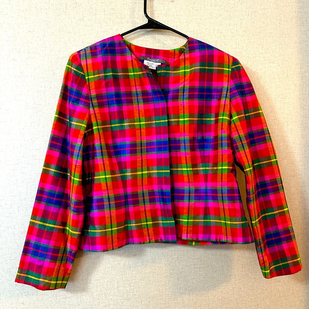 Maggie L silk plaid blazer top